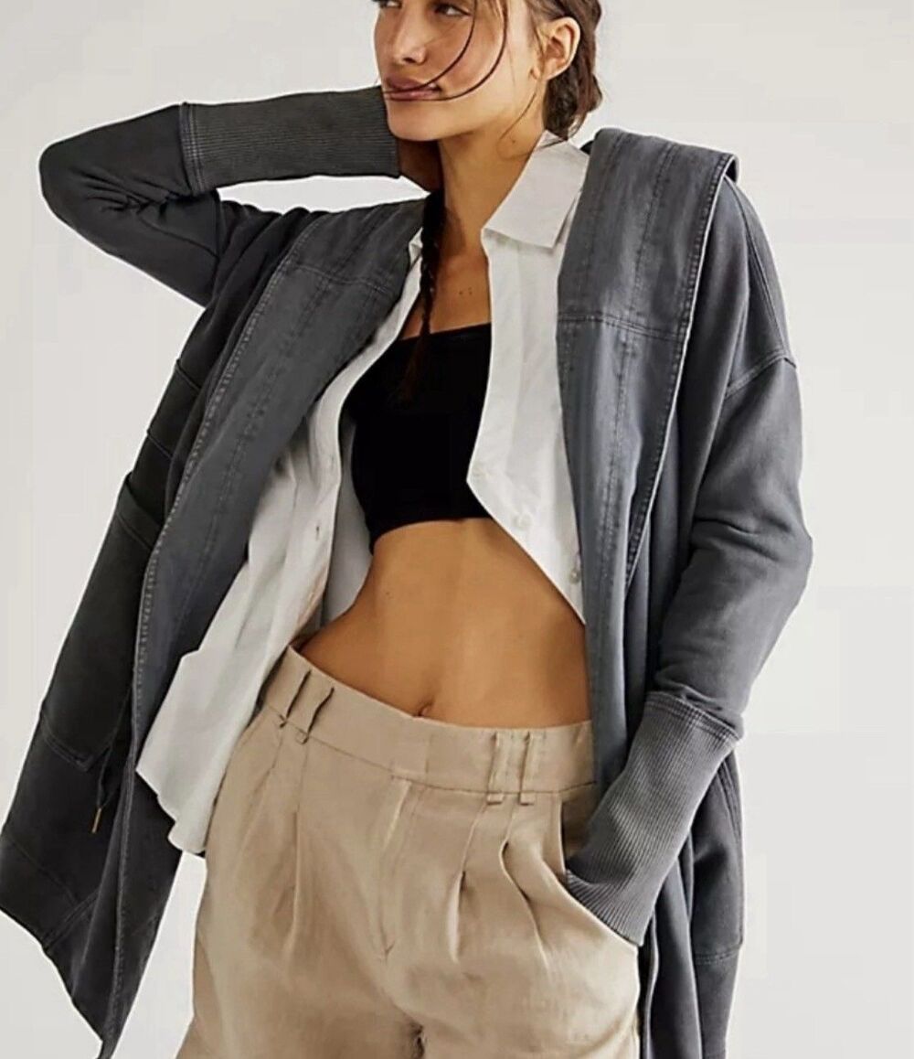 Free People Womens Oversized Brentwood Hoodie Cardigan Size M Boho Military